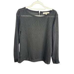 LOFT Black Sheer Leaf Pattern Blouse Size Small
